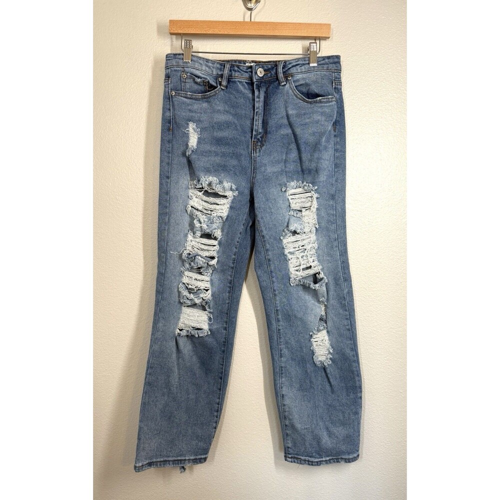 Almost Famous Straight‎ Leg Distressed Dad Jeans Size 9 Juniors Denim Rue21 EUC